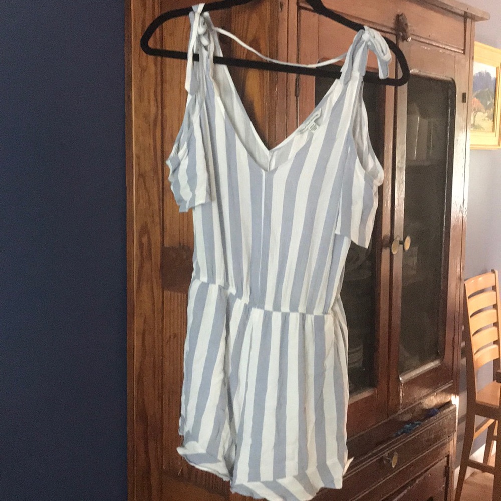 American Eagle Blue and White Striped Romper